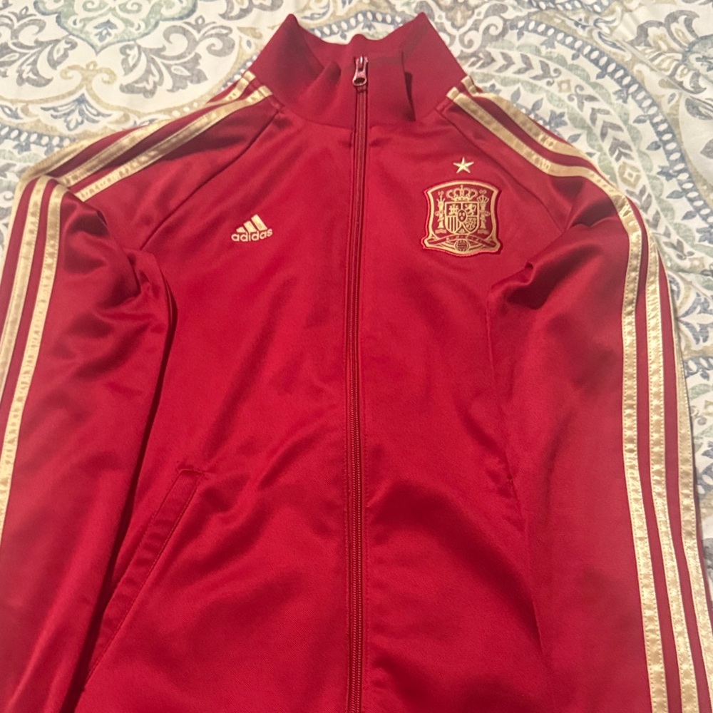 Adidas Men's authentic Spain Red and Gold Zip-Up Sweater